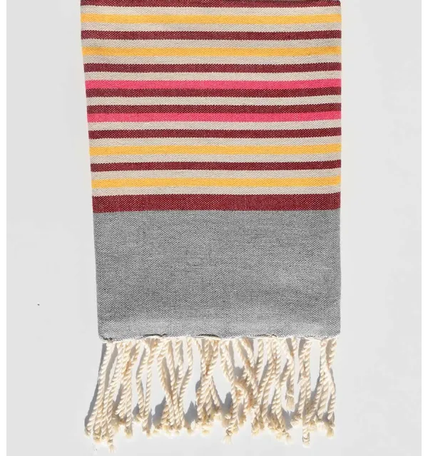 Telo mare per bambini grigio, beige, giallo, rosa e rosso bordeaux Fouta Tunisia - 1