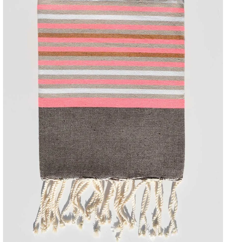 Telo mare per bambini tortora, rosa neon e bianco Fouta Tunisia - 1