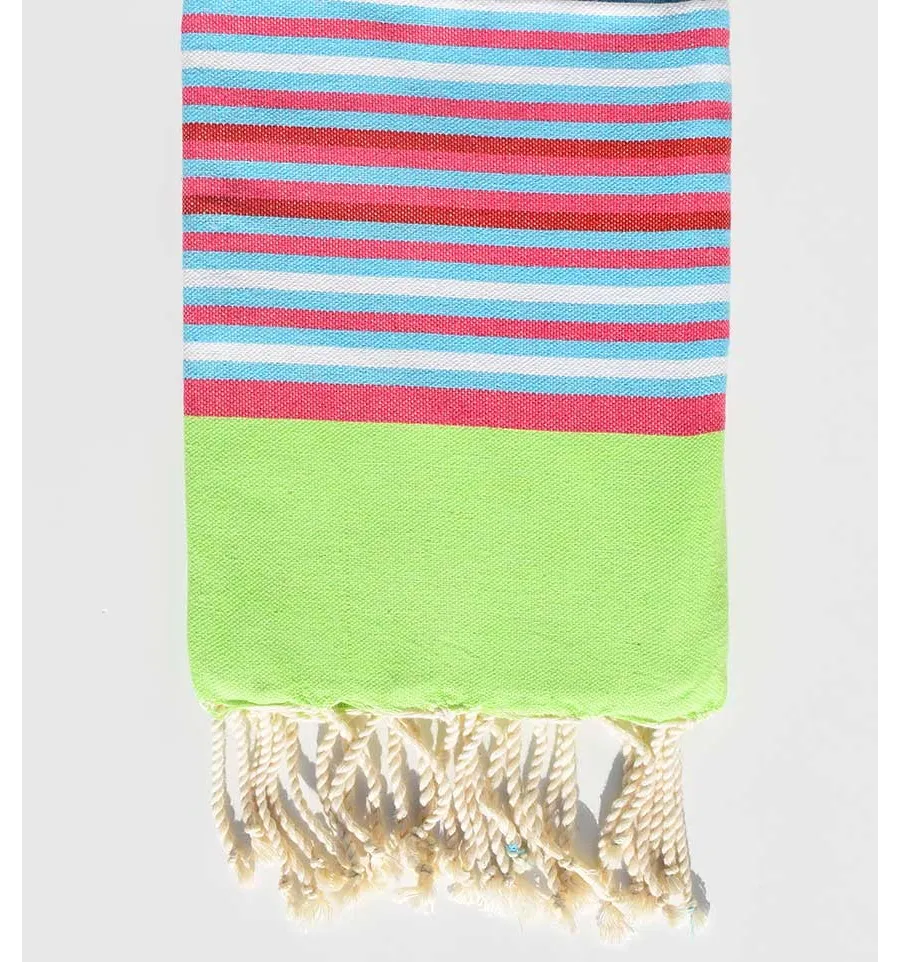 Telo mare per bambini verde neon, rosa, celeste e bianco Fouta Tunisia - 1