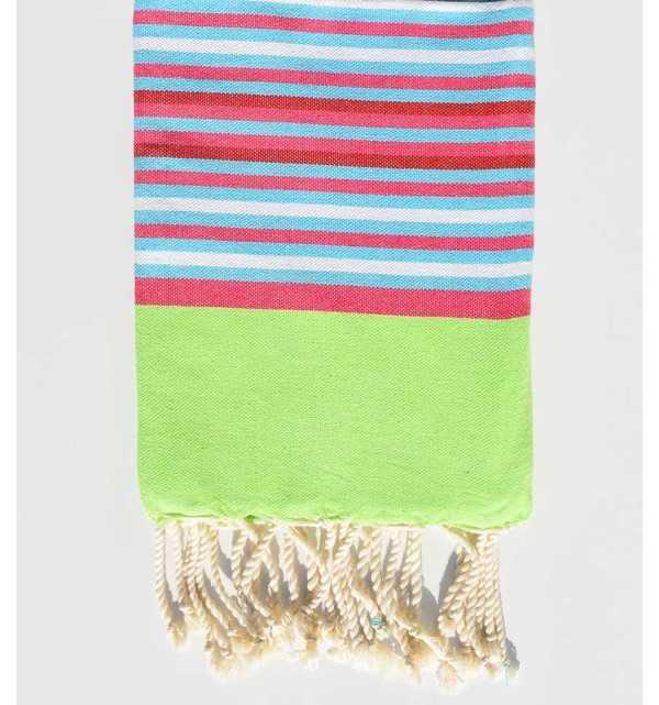 Telo mare per bambini verde neon, rosa, celeste e bianco Fouta Tunisia - 1