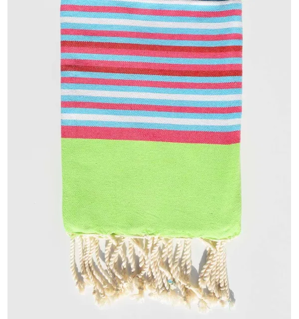 Telo mare per bambini verde neon, rosa, celeste e bianco Fouta Tunisia - 1