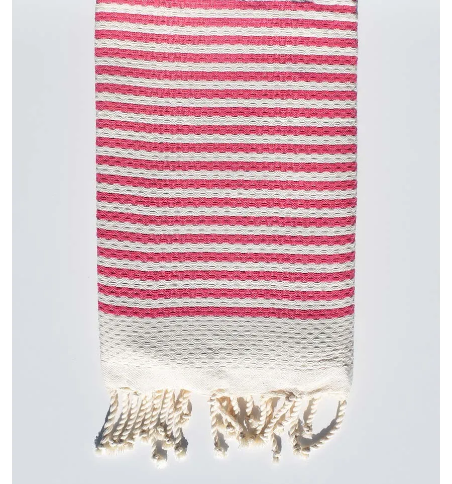 Fouta nido d'ape con strisce 1 cm colore rosa Fouta Tunisia - 1