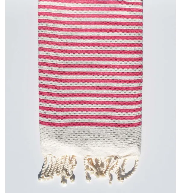 Fouta nido d'ape con strisce 1 cm colore rosa Fouta Tunisia - 1