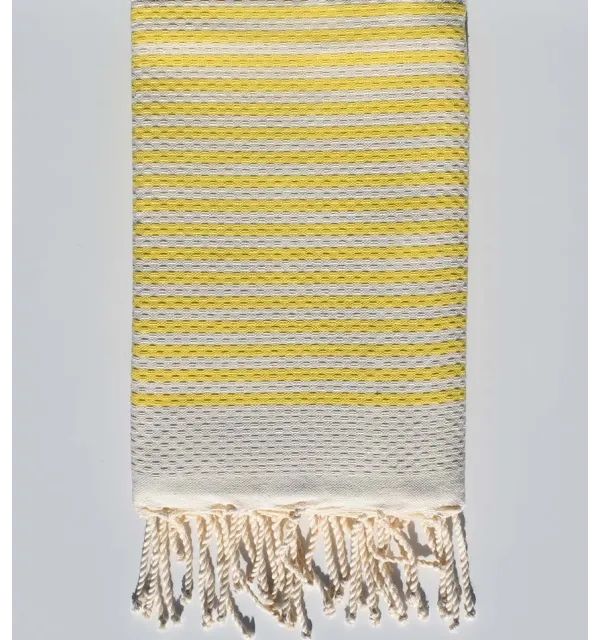 Telo mare a nido d'ape bianco crema e giallo fluo Fouta Tunisia - 1