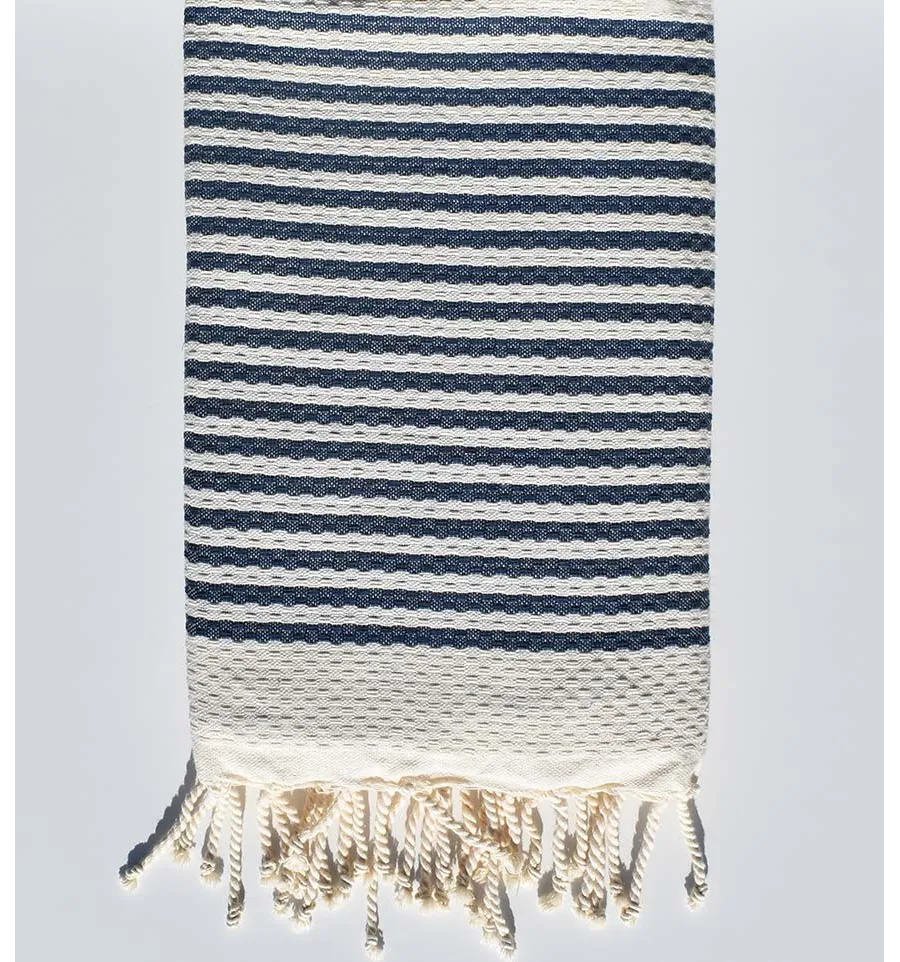 Fouta nido d'ape con strisce blu oltremare continue  - 1