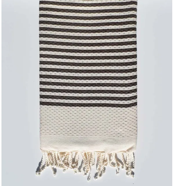 Fouta nido d'ape righe marrone Fouta Tunisia - 1