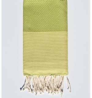 Telo mare nido d'ape verde pistacchio con strisce giallo chiaro Fouta Tunisia - 1