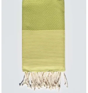 Telo mare nido d'ape verde pistacchio con strisce giallo chiaro Fouta Tunisia - 1