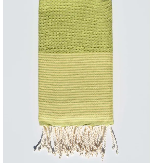 Telo mare nido d'ape verde pistacchio con strisce giallo chiaro Fouta Tunisia - 1