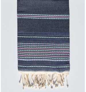 Fouta denim blu arabesco con strisce rosa Fouta Tunisia - 1