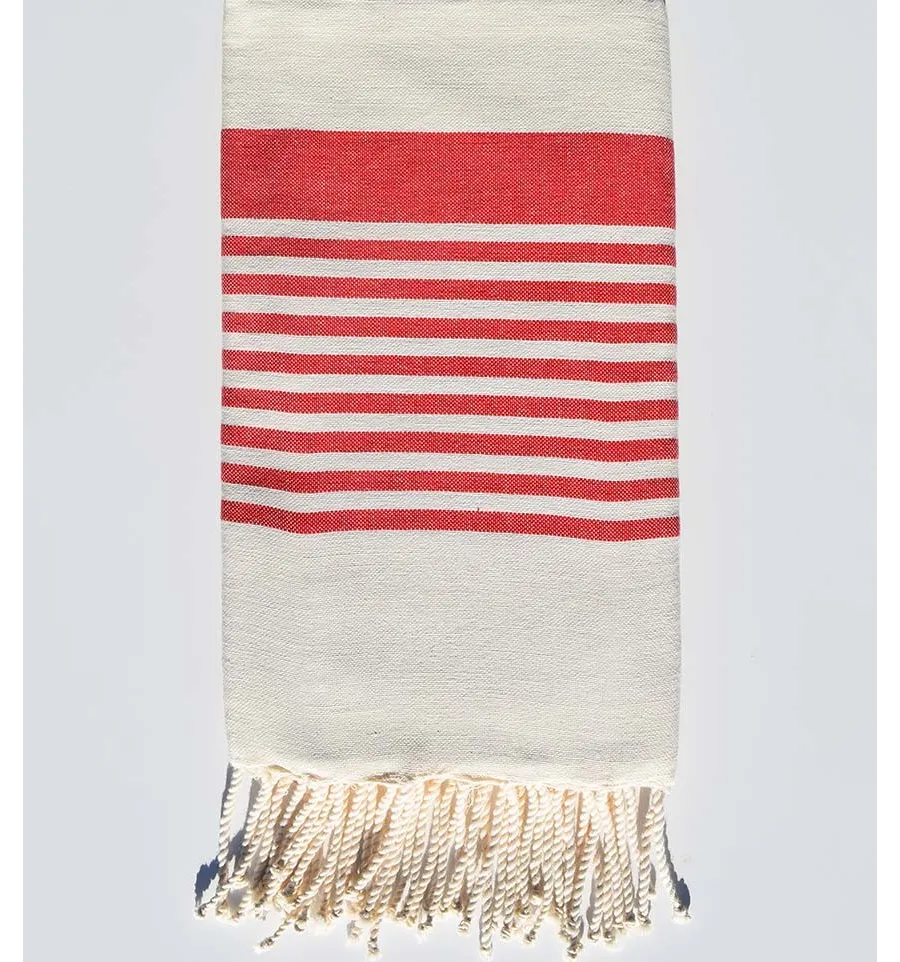 Telo mare arturo color crema e rosso Fouta Tunisia - 1