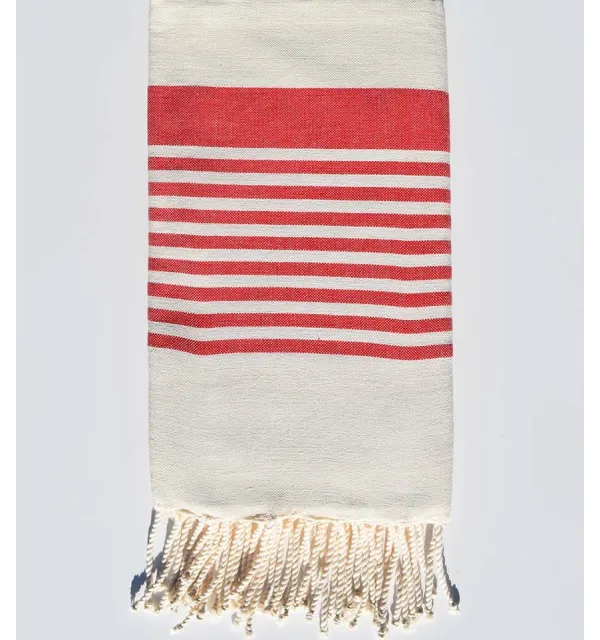 Telo mare arturo color crema e rosso Fouta Tunisia - 1