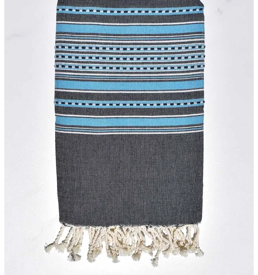 Fouta arabesco blu scuro con strisce blu Fouta Tunisia - 3