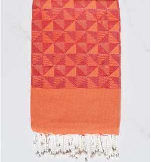 Telo mare jacquard geometrico rosso e arancio Fouta Tunisia - 1