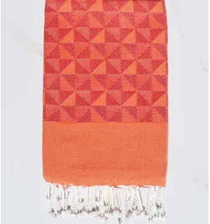 Telo mare jacquard geometrico rosso e arancio Fouta Tunisia - 1