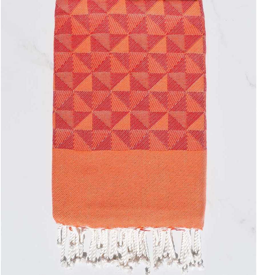 Telo mare jacquard geometrico rosso e arancio Fouta Tunisia - 1