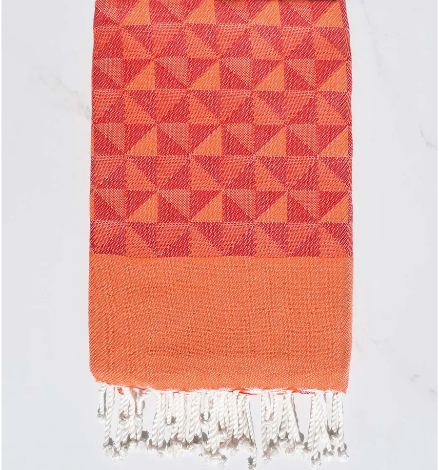 Telo mare jacquard geometrico rosso e arancio Fouta Tunisia - 1