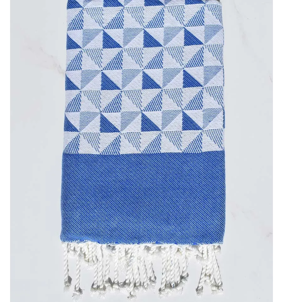 Telo mare jacquard geometrico blu e bianco Fouta Tunisia - 1