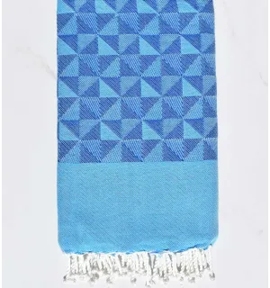 Telo mare jacquard geometrico blu e blu ceruleo Fouta Tunisia - 1