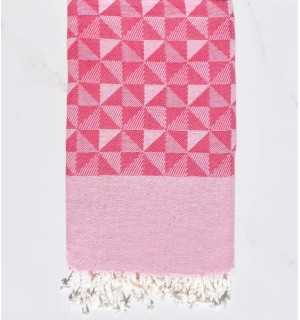 Telo mare jacquard geometrico rosa e rosa chiaro Fouta Tunisia - 1