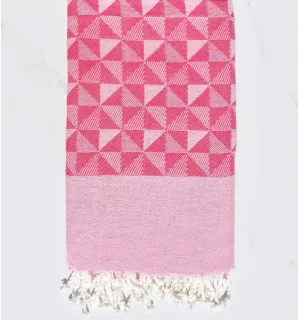 Telo mare jacquard geometrico rosa e rosa chiaro Fouta Tunisia - 1