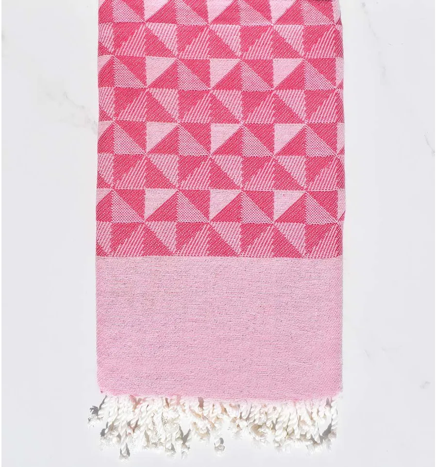 Telo mare jacquard geometrico rosa e rosa chiaro Fouta Tunisia - 1