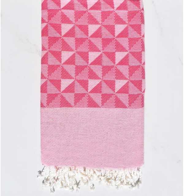 Telo mare jacquard geometrico rosa e rosa chiaro Fouta Tunisia - 1