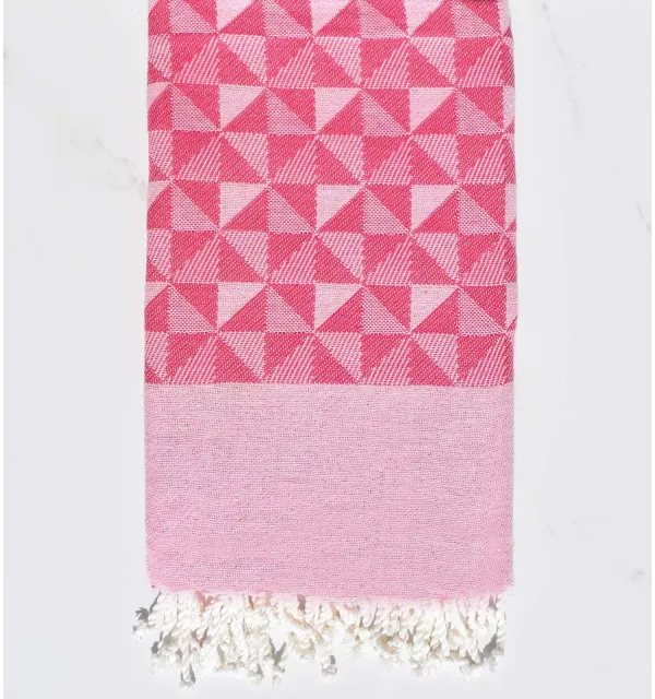 Telo mare jacquard geometrico rosa e rosa chiaro Fouta Tunisia - 1