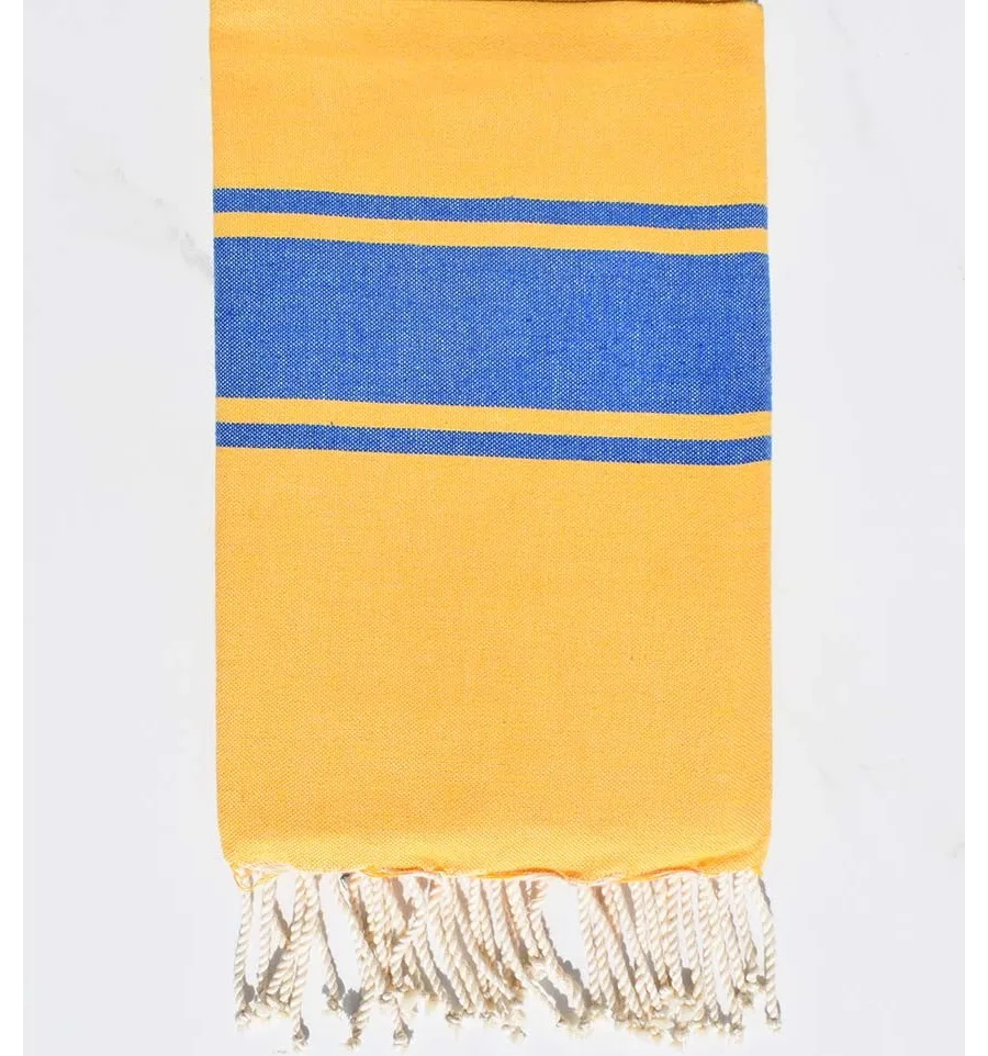 Telo mare piatta giallo strisce blu Fouta Tunisia - 1