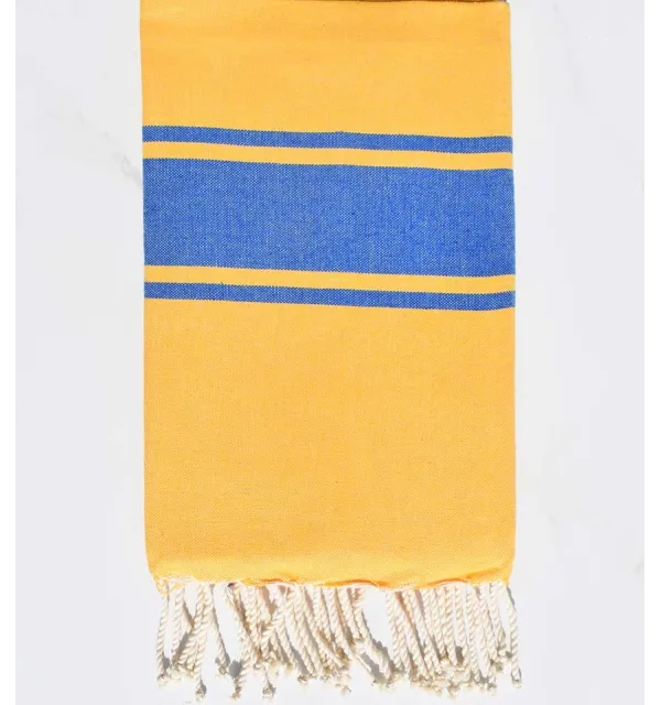 Telo mare piatta giallo strisce blu Fouta Tunisia - 1