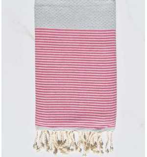 Fouta nido d'ape grigio chiaro con strisce rosa Fouta Tunisia - 1