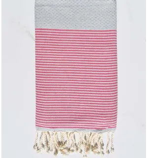 Fouta nido d'ape grigio chiaro con strisce rosa Fouta Tunisia - 1