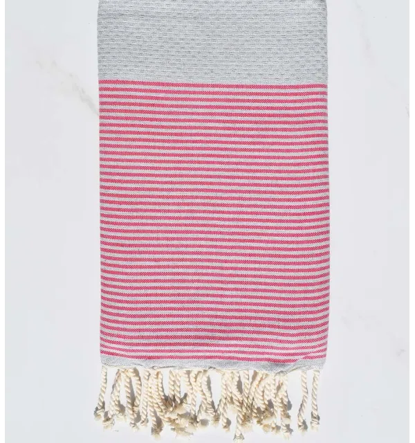 Fouta nido d'ape grigio chiaro con strisce rosa Fouta Tunisia - 1