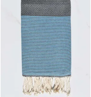 Fouta nido d'ape grigio con strisce blu Fouta Tunisia - 1