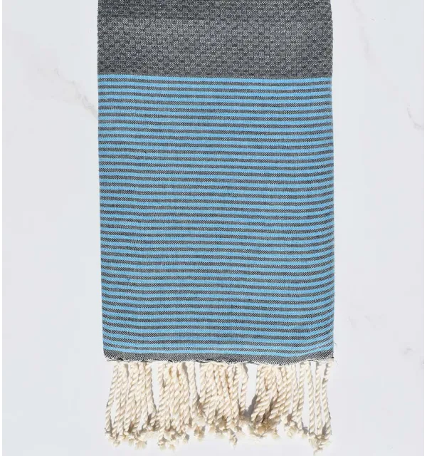 Fouta nido d'ape grigio con strisce blu Fouta Tunisia - 1