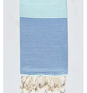 telo mare favo blu chiaro con strisce azzurre Fouta Tunisia - 1