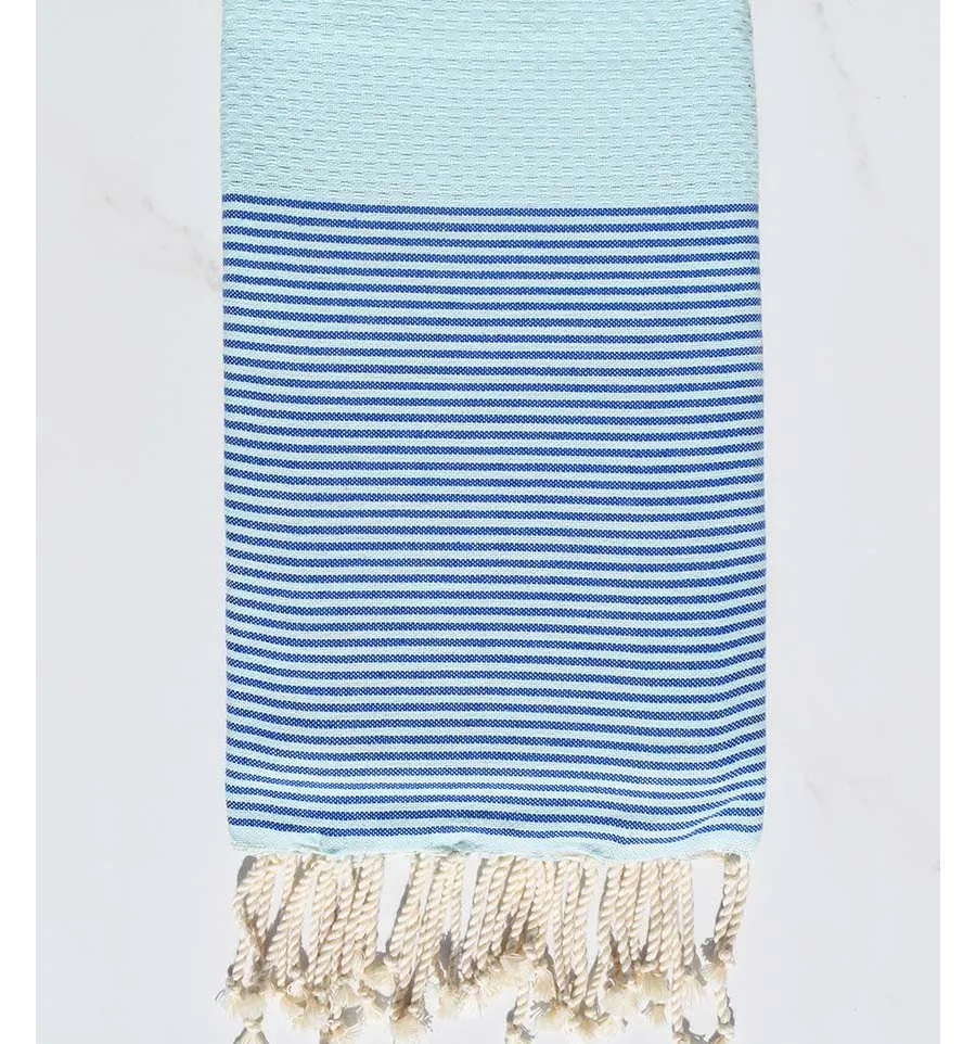 telo mare favo blu chiaro con strisce azzurre Fouta Tunisia - 1