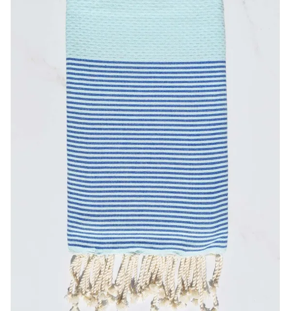 telo mare favo blu chiaro con strisce azzurre Fouta Tunisia - 1