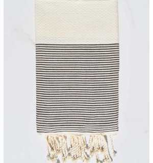 Telo mare beige chiaro a righe marrone Fouta Tunisia - 1