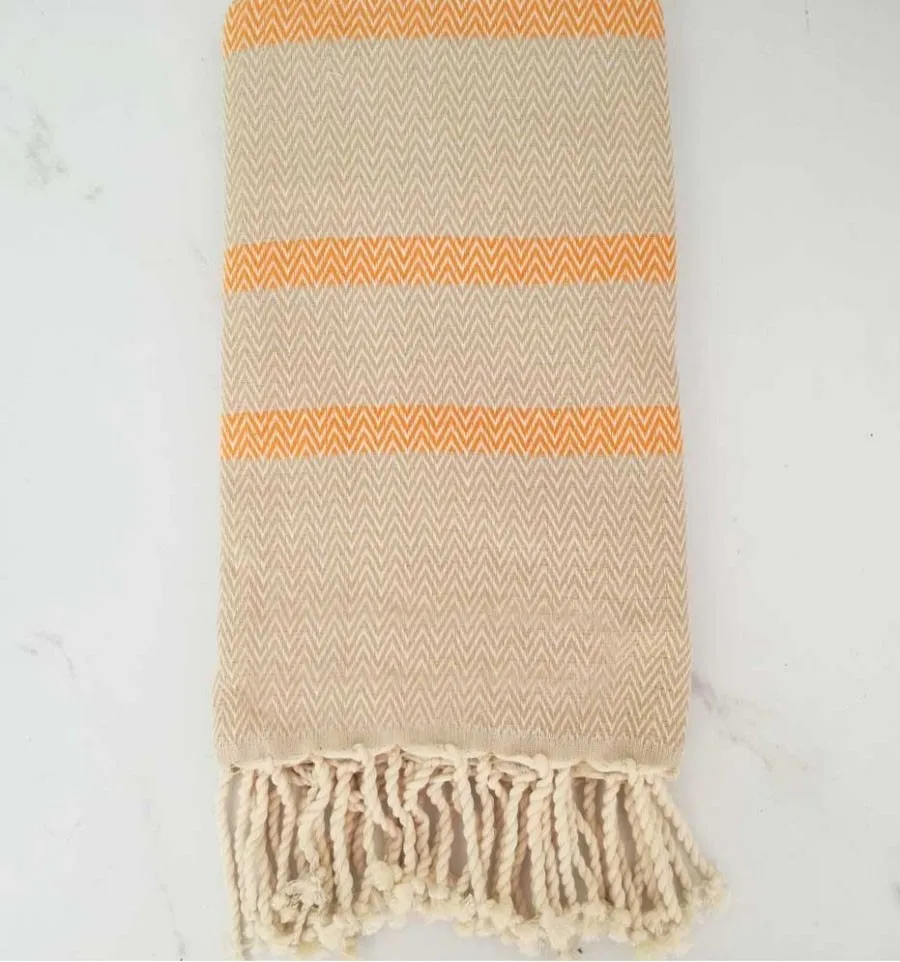 Fouta chevron beige e arancio chiaro Fouta Tunisia - 1