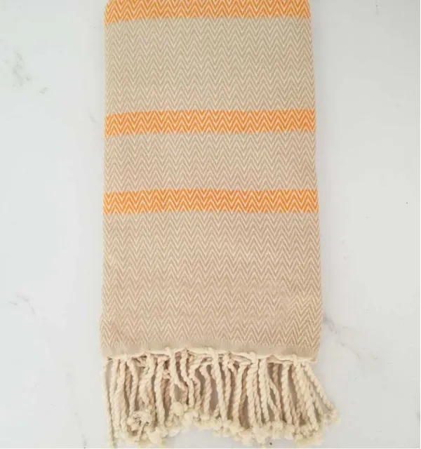 Fouta chevron beige e arancio chiaro Fouta Tunisia - 1