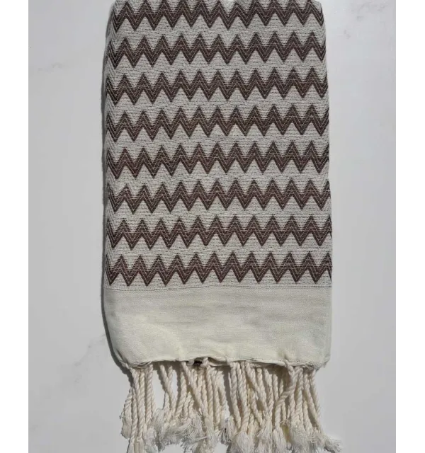 Fouta zigzag bianco crema e marrone Fouta Tunisia - 2