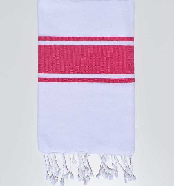 Telo mare piatta bianco con strisce rosa Fouta Tunisia - 4