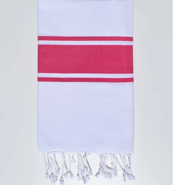 Telo mare piatta bianco con strisce rosa Fouta Tunisia - 4