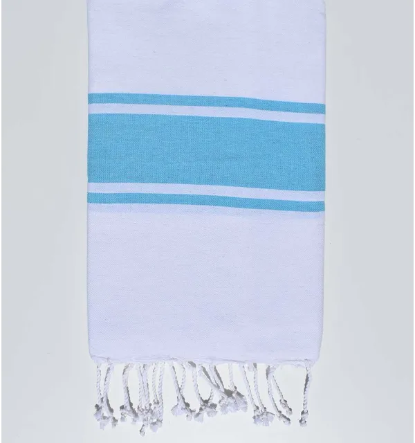 Telo mare piatta bianco con strisce azzurre Fouta Tunisia - 3