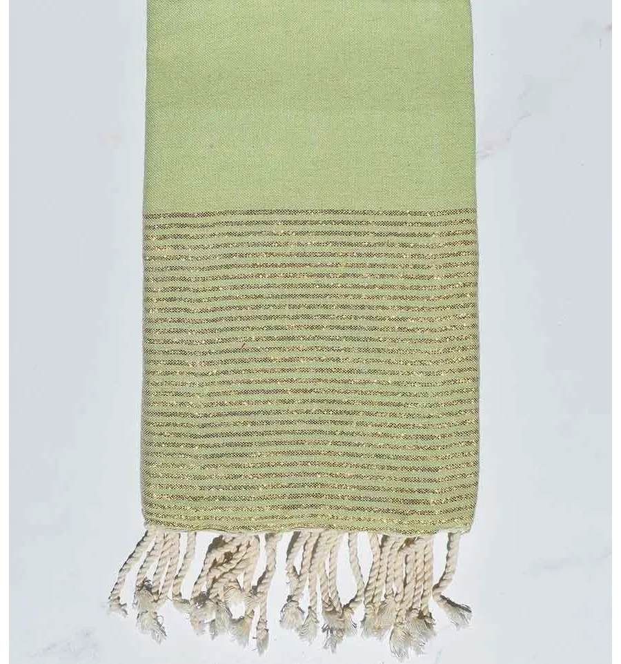 Telo mare piatto verde chiaro con lurex oro Fouta Tunisia - 1