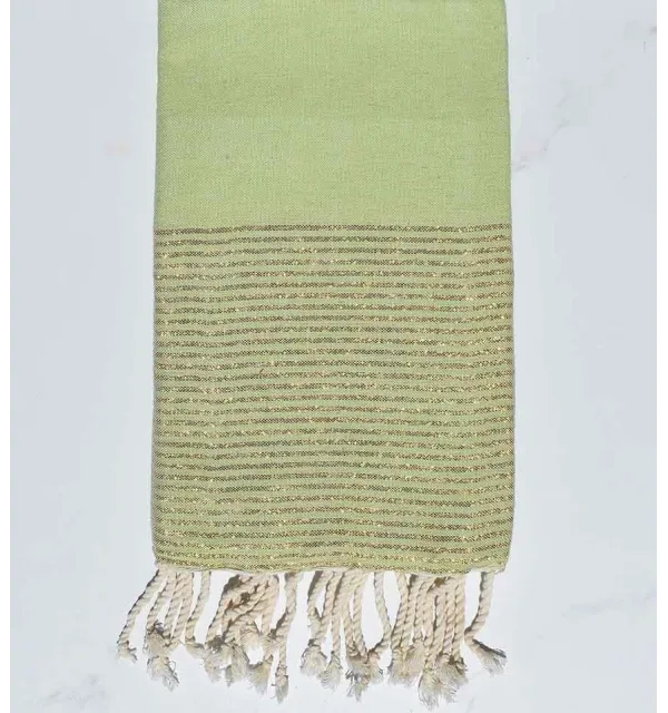 Telo mare piatto verde chiaro con lurex oro Fouta Tunisia - 1