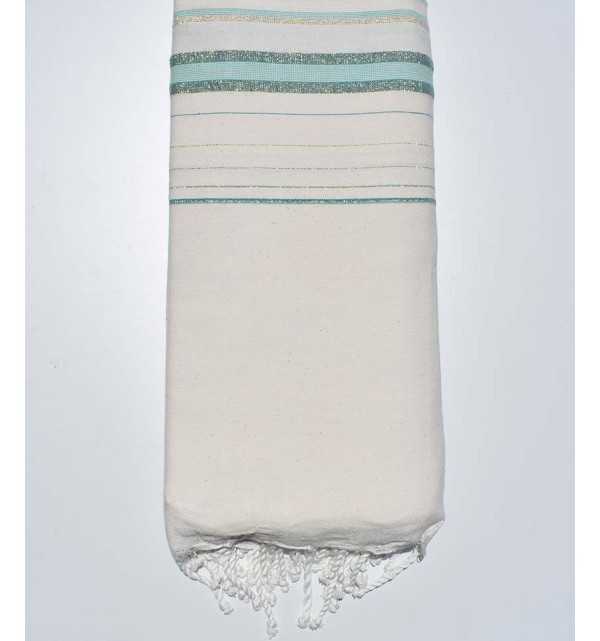 Grande fouta fadhila bianco crema chiaro, verde chiaro e anatra con lurex Fouta Tunisia - 2