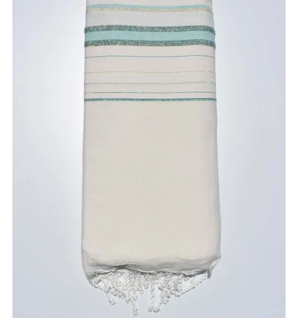 Grande fouta fadhila bianco crema chiaro, verde chiaro e anatra con lurex Fouta Tunisia - 2