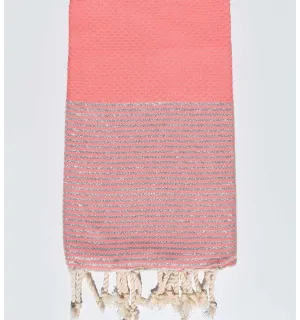 Telo mare nido d'ape rosa chiaro incarnadine con lurex Fouta Tunisia - 1